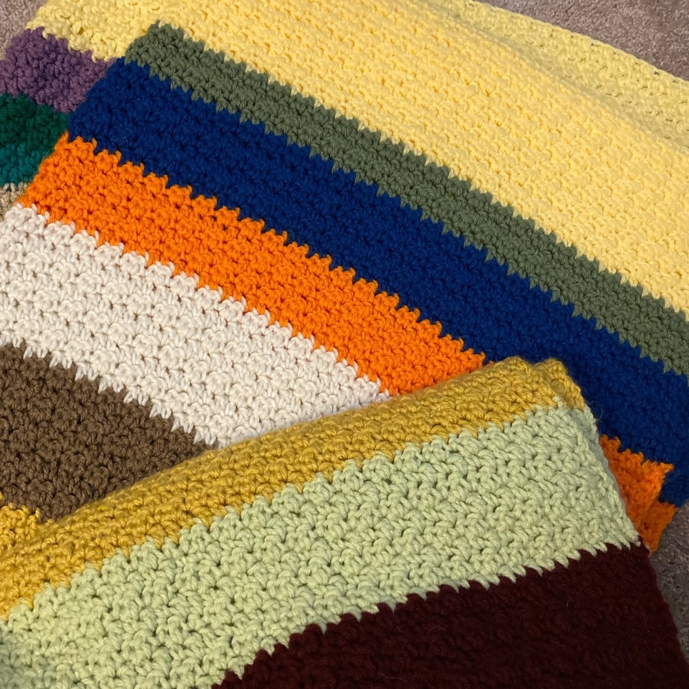 Large Handmade Vintage Boho Colorful Crochet Granny Afghan Throw Blanket - Picture 2 of 4